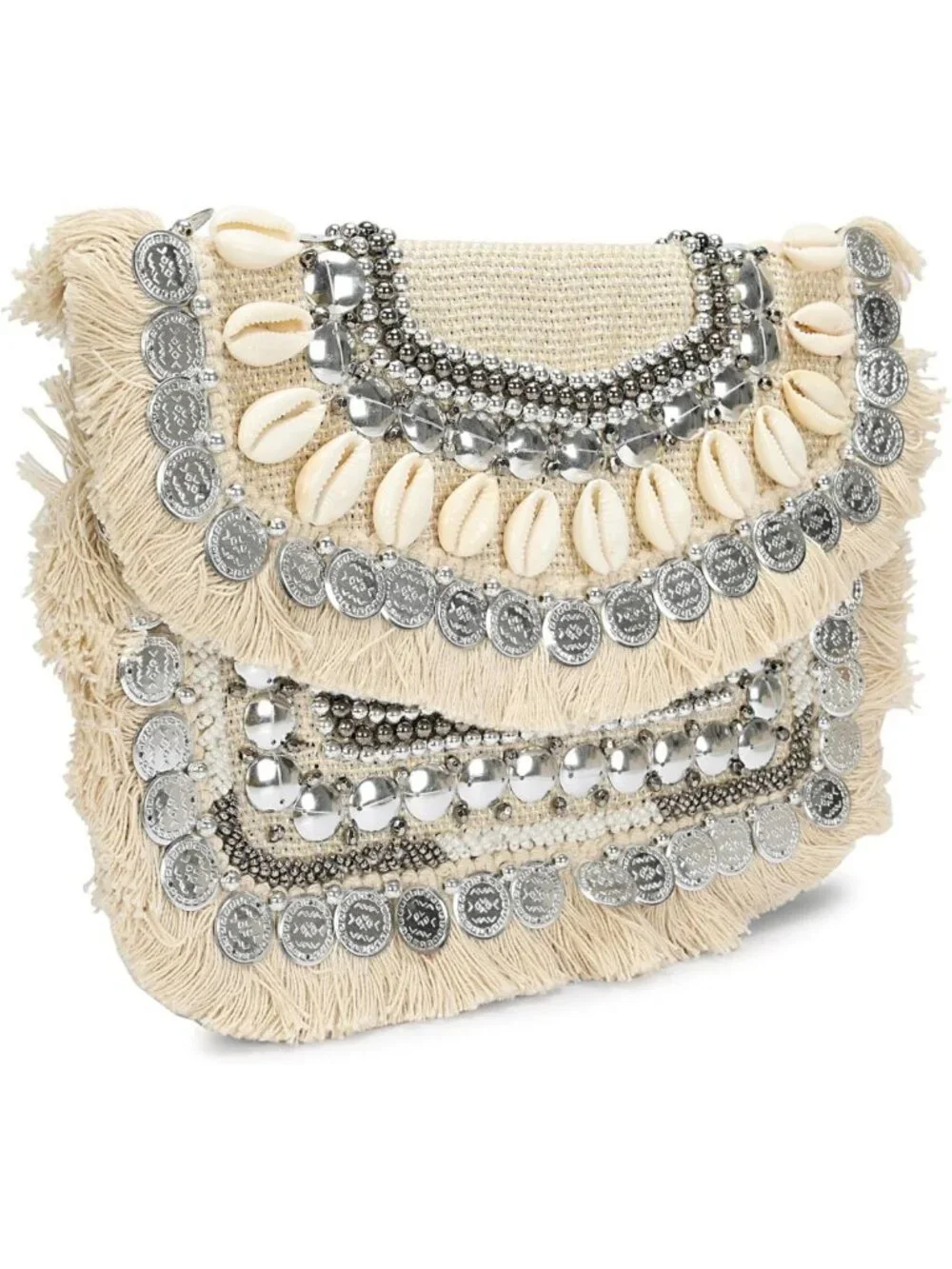 Chic Woven Clutch with Shell & Coin Details, Stylish Chain Strap Crossbody Bag